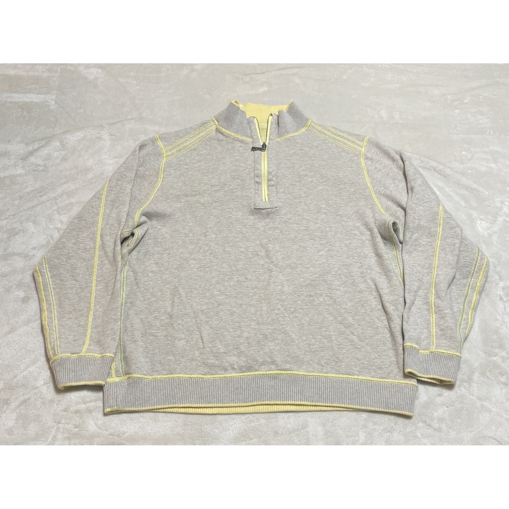 Tommy Bahama Sweater Mens Large Ivory Yellow Reversible Long Sleeve Pullover